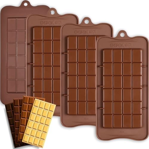 HKNMTT Chocolate Bar Molds Silicone Classic 4 Pack, Snap Candy Bars Making Mould Set, BPA Free Soy Candle Wax Melt Durable Mold Easy Release Non-Stick for Protein and Energy DIY Handmade Gifts by HKNMTT