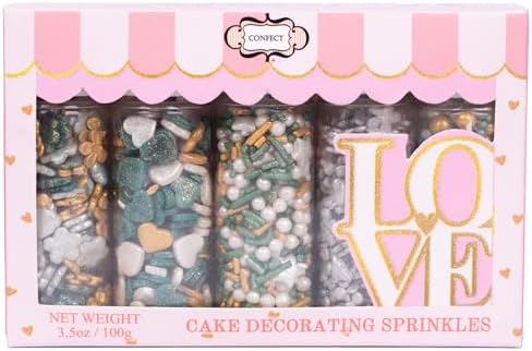 Confect Christmas Sprinkles | White, Grey, Gold & Holly Green Mix | Edible Pearl, Heart & Flower Shaped Sprinkles | Holiday Cake & Cupcake Decorations- 5 Oz by CONFECTTHECAKEDECORATINGCO