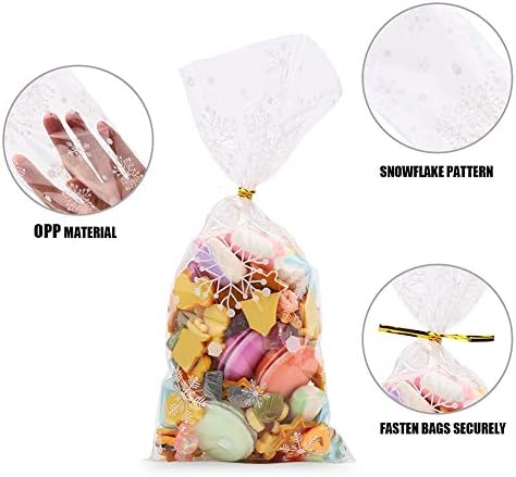 CCINEE Snowflake Treat Bag,Christmas Cellophane Bag with Twist Ties Candy Cookie Bags for Party Supplies,120PCS - Image 3