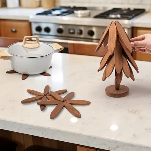 Coasters, Wooden Tree-Shaped Sapeli Wood Drink Coasters Set for Coffee Table, Kitchen Table Decor (Wood-1, Extra Large(Large Trivets)) - Image 3