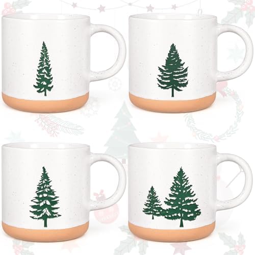 YHRJWN Christmas Mugs Set of 4-12Oz, Christmas Coffee Mugs With Xmas Tree Design, Holiday Gifts for Family, Friends, Dishwasher & Microwave Safe by Wefocusoncoffeemugs