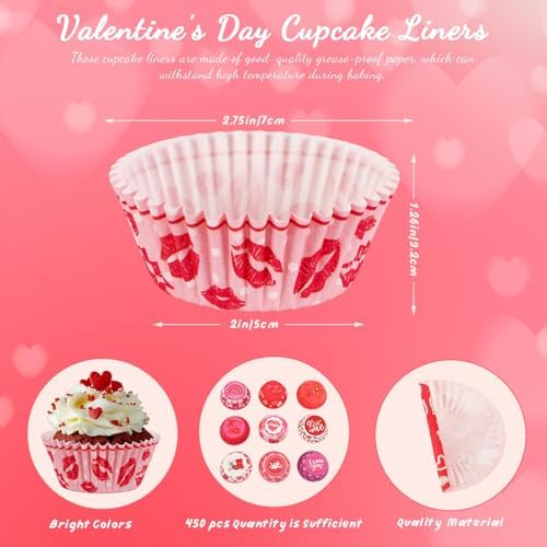 SANNIX 450pcs Valentine's Day Cupcake Liners, Red Pink Love Baking Cups Cupcake Wrappers Paper Wraps Muffin Liners for Valentines Day Wedding Birthday Party Candy Cake Decorations Supplies - Image 2