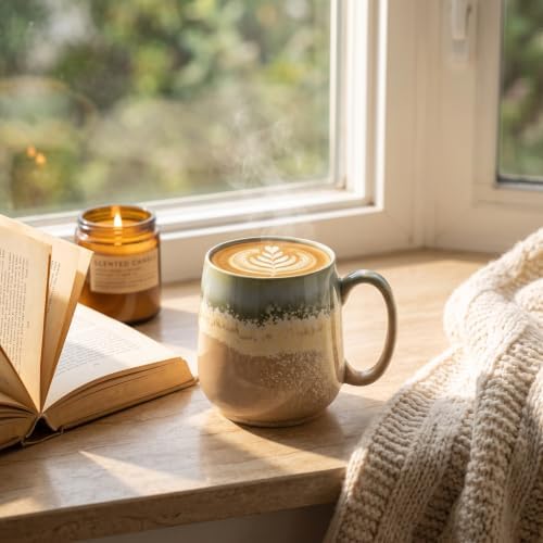 HASENSE Coffee Mugs, 15OZ Ceramic Cups Set of 4, Two-Tone Reactive Glaze - Image 6