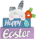 Easter Decorations, MEETYAMOR 3-Layered Easter Bunny with Carrots Farmhouse Wood Block Easter Decor, Happy Easter Sign Easter Egg Design Easter Decorations Indoor for Home, Living Room, Tables, Mantel by MEETYAMOR