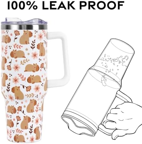 Fall Thanksgiving Tumbler with Lid and Straw 40oz,Cute Floral Capybara Vacuum Insulated Leak Proof Stainless Steel Coffee Cup, Farmhouse Accessories Gift for Women Girls - Image 5