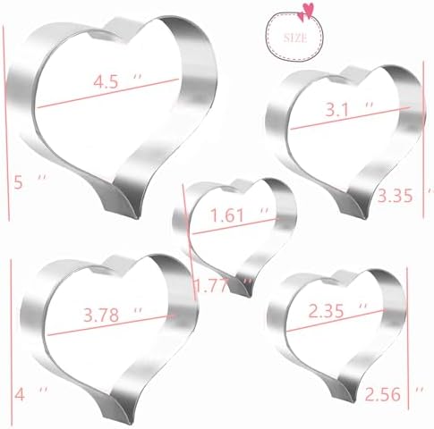 5PCS Large Heart Cookie Cutter 5" 3.78" 3.1" 2.35" 1.61" Heart Cookies Molds Stainless Steel Cutter Set for Mother's Day, Father's Day, Valentine's Day - Image 2