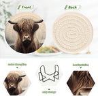 YETTASBIN Highland Cow 6 Pcs Drink Coasters with Holder, Cotton Woven Absorbent Heat-Resistant Round Coaster Non-Slip Table Mat for Kitchen Bar Home Decor Housewarming Gift, 3.9 in - Image 4