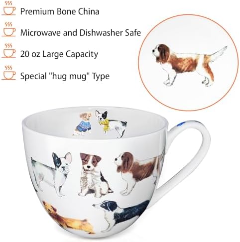 Cute Dog Mugs for Daily Coffee and Tea, Premium 20 oz Bone China Coffee Tea Hug Mug, Perfect Holiday, Birthday, and Christmas Gift for Dog Lovers, Designed in England by Harvest Green Studio - Image 4