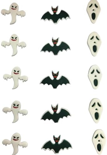 Halloween Cakes Decorations 15pcs Edible Ghost Bat Face Shaped Hard Sugar Icing Decorations Cupcake Toppers for Baking Cookie Ice Cream Candy Decoration by EPHVODI