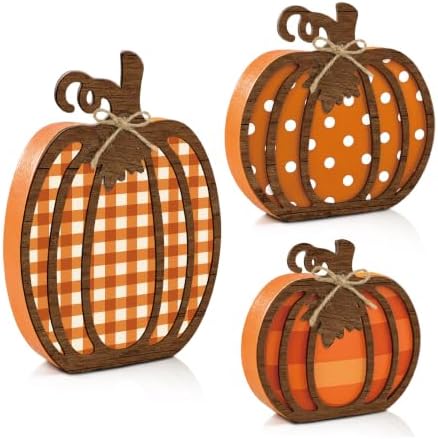 3 Pcs Fall Pumpkin Decor, Wooden Autumn Fall Decorations for Home by Golibra