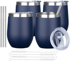 MEZMUT 12oz Insulated Wine Tumbler Glass Bulk with Lid (Navy,4 Pack) by MEZMUT