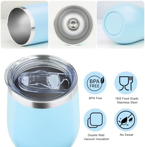MEZMUT 12 Oz Insulated Wine Tumbler with Lid Wine Glass Cup(Light Blue,1) - Image 4
