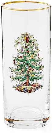 Spode Christmas Tree 15oz Highball Glasses, Set of 4 - Gold-Rimmed Elegant Holiday-Themed Glassware, Festive Holiday Drinkware for Christmas Parties, New Year’s Toasts & Festive Occasions - Image 3