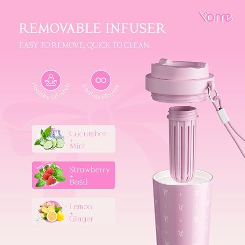 YOME 17oz Elegant Bow Pink Ceramic Lined Insulated Coffee Mug with Infuser for Women Gift| One-handed Pop Open Lid | Stainless Steel |Keep Drinks Cold and Hot| 100% Leak Proof - Image 4