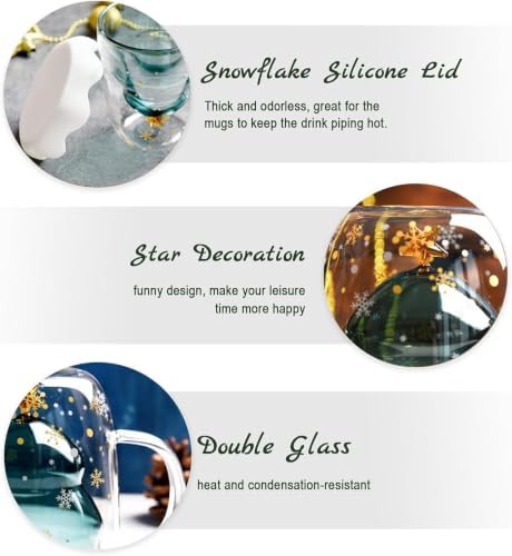LIBWYS 4 Pack Christmas Mugs, Double Walled Borosilicate Christmas mug set with Snowflake Lid, Cute Mugs for Hot Cocoa and Coffee, 300ml Christmas tree mugs Christmas Gift for Family, Friend - Image 5