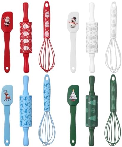 Christmas Spatula Whisk Rolling Pin, 12 Pcs, Colorful by Acellegic