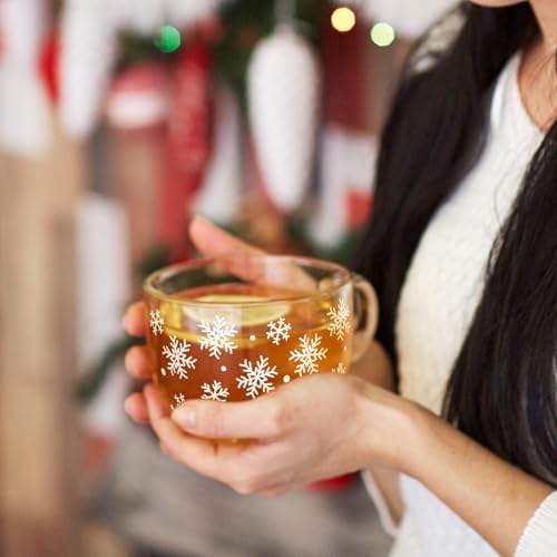 Sliner Set of 6 Christmas Glass Coffee Mugs with Handle, 16 oz Clear Irish Coffee Mugs Footed Irish Glasses Christmas Glasses Winter Holiday Cups for Beverages Latte Hot Chocolate(Snowflake) - Image 4