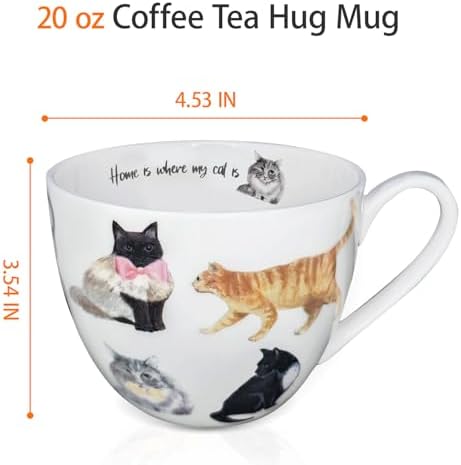 Cute Cat Mugs for Daily Coffee and Tea, Premium 20 oz Bone China Coffee Tea Hug Mug, Perfect Holiday, Birthday, and Christmas Gift for Cat Lovers, Designed in England by Harvest Green Studio - Image 3