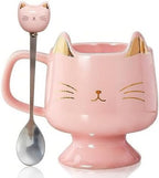Christmas Mugs High-Footed Ceramic Cat Mug – 13.5oz Unique Coffee Cup with kitty Expression Design, Fun Gift for Women, Girls, Kids, Cat Lovers (pink) by xifengching