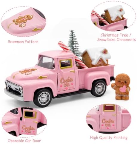 Pink Gingerbread Christmas Decor, Gingerbread Truck with House Candy Cane - Image 4