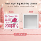 Pink Christmas Bathroom Decor, Funny Santa Hat Christmas Wooden Box Sign - Image 2