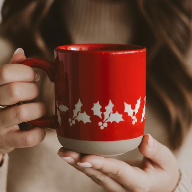 Sweet Water Decor Red Holly Coffee Mug, 14oz Stoneware Christmas Cup - Image 2
