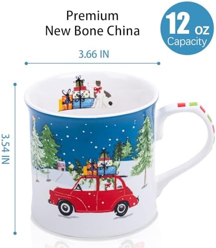 12 oz Christmas Car Coffee Mug, Festive New Bone China Mug with A Red Beetle in Snowy Winter Scene, Holiday Gift for Car Lovers, Kids & Family, Designed in England by Harvest Green Studio - Image 3