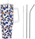 Fall Thanksgiving Tumbler with Lid and Straw 40oz, Cute Blue and White Porcelain Pumpkin Leaves Vacuum Insulated Leak Proof Stainless Steel Coffee Cup, Farmhouse Accessories Gift for Women Girls by Unknown