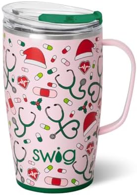 Swig Life 18oz Insulated Travel Mug with Handle & Lid, Santa's Scrubs by SwigLife