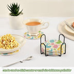 YETTASBIN Easter Bunny Eggs 6 Pcs Drink Coasters with Holder, Cotton Woven Absorbent Heat-Resistant Round Coaster Non-Slip Table Mat for Kitchen Bar Home Decor Housewarming Gift, 3.9 in - Image 6