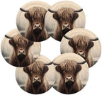 YETTASBIN Highland Cow 6 Pcs Drink Coasters with Holder, Cotton Woven Absorbent Heat-Resistant Round Coaster Non-Slip Table Mat for Kitchen Bar Home Decor Housewarming Gift, 3.9 in - Image 2