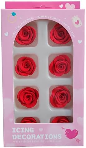 Valentines Sprinkles, 8 Pieces Rose Cakes Decorations, Edible Rose Shaped Hard Sugar Icing Decorations Cake Cupcake Toppers for Baking Cookie Ice Cream Candy Decoration Wedding Party - Image 2