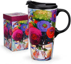 Topadorn 17oz Ceramic Travel Mug with Lid, Floral Coffee Mug with Gift Box by Topadorn
