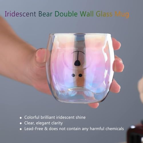 Binoster Cute Mugs Double Wall Glass Coffee Glass Cup Kawaii Bear Tea Milk Cup Funny Mug Animal Mug Aesthetic Cup for Office and Personal Birthday Gift (Colorful Bear) - Image 2