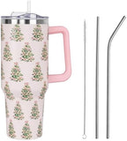 Christmas Tumbler with Handle and Straw Lid 40 oz,Cute Pink Merry Xmas Tree Gifts for Women Vacuum Insulated Leak Proof Tumbler,Winter Holiday Accessories Stainless Steel Coffee Cup Mug by Unknown