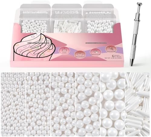 White Edible Cake Pearls Sprinkles with Claw Pen for Cake Decorating, 180g by Unknown