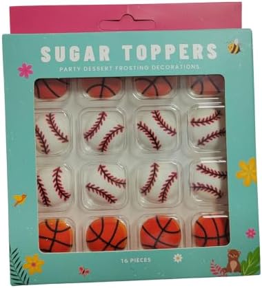 16 Pcs Edible Baseball and Basketball Sugar Icing Cake Decorations - Image 2