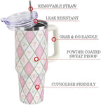 Christmas Tumbler with Handle and Straw Lid 40 oz,Cute Gifts for Women Merry Xmas Plaid Bow Candy Cane Holly Stars Winter Holiday Festival Vacuum Insulated Leak Proof Stainless Steel Coffee Cup Mug - Image 3