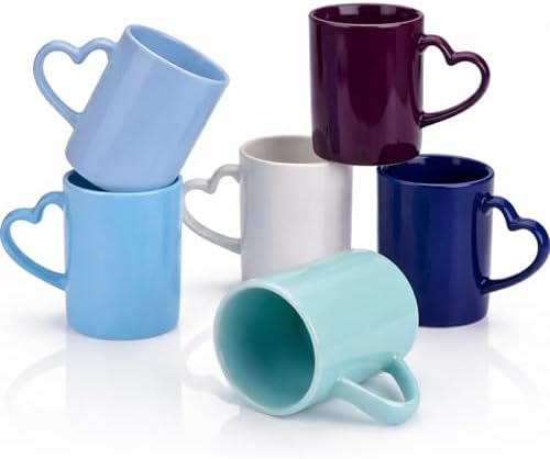 10oz Blue Ceramic Coffee Mugs Set of 6, Stackable Coffee Cups by Pickmesh