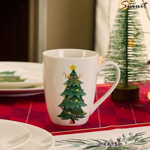 Christmas Tree Mugs Set of 6, 14oz Bone China Holiday Coffee Mugs, Microwave & Dishwasher Safe Xmas Hot Chocolate Mugs, Christmas Gift for Family (6pcs, Mugs) - Image 6