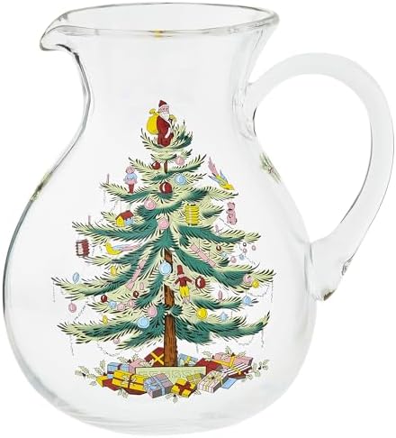 Spode Christmas Tree Glass Pitcher with Handle, 96 Oz - Beverage Server by Spode