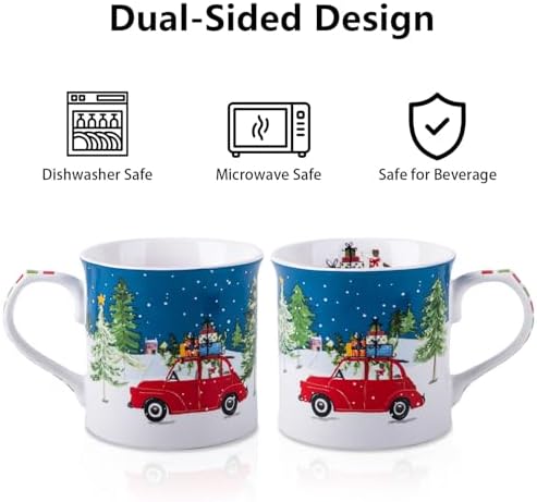 12 oz Christmas Car Coffee Mug, Festive New Bone China Mug with A Red Beetle in Snowy Winter Scene, Holiday Gift for Car Lovers, Kids & Family, Designed in England by Harvest Green Studio - Image 5