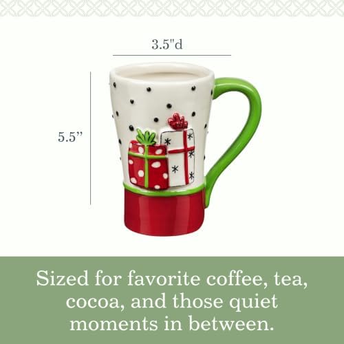 DEMDACO Wrapped Presents Stoneware Mug, Red and Green, 16 oz - Image 3