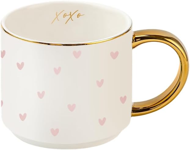 Sweet Water Decor Heart XOXO Coffee Mug with Gold Handle, 14oz Fine Bone China Tea Cup for Hot & Cold Drinks, Gift Idea for Friend, Sister, Wife & Valentines Day by SweetWaterDecor