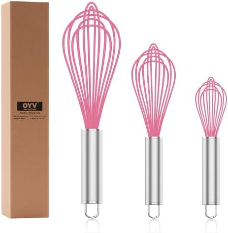 Pink Silicone Whisk Set of 3, 8/10/12 Inch, Non-Scratch by OYV