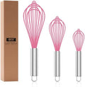 Pink Silicone Whisk Set of 3, 8/10/12 Inch, Non-Scratch by OYV