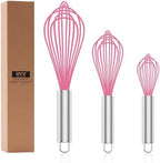 Pink Silicone Whisk Set of 3, 8/10/12 Inch, Non-Scratch by OYV