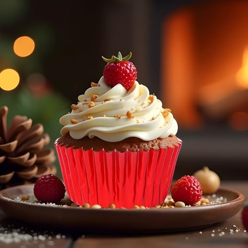 JarThenaAMCS 200Pcs Christmas Foil Cupcake Liners Xmas Red Green Foil Metallic Baking Cups Cupcake Wrappers Muffin Liners for Holiday Party Supplies - Image 5