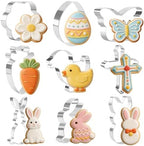 Easter Cookie Cutters, 9 Pieces Chick Carrot Egg Bunny Butterfly Rabbite Cross Flowers Shapes Metal Stainless Steel Biscuit Cutters Holiday Themed Baking Kit by Crethinkaty