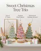 Set of 3 Faux Gingerbread Christmas Tree Trio Figurines - 5.1" Resin Sugared Fake Bake Cookie Trees - Pastel Pink & Green Candy Frosting Holiday Tabletop Decor for Tiered Trays, Kitchens & Mantels - Image 2